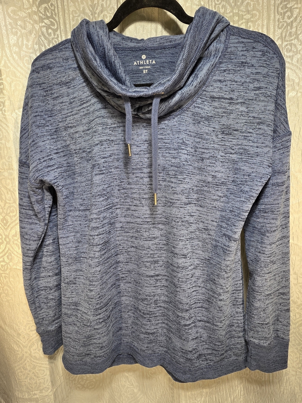 Athleta Heathered Blue Cowl Neck Sweater